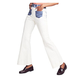 Fathety Women's Flare‎ LouLouPant Size 25 White Blue Button